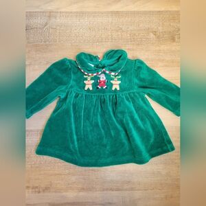 Starting Out Green Santa Christmas Dress with Embroidery 9 Month